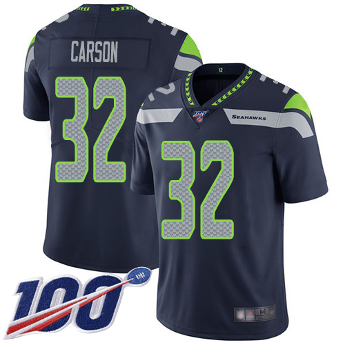 Seattle Seahawks Limited Navy Blue Men Chris Carson Home Jersey NFL Football #32 100th Season Vapor Untouchable